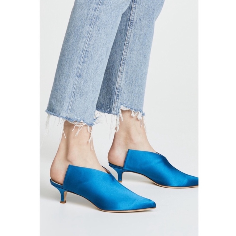 Tibi Blue Satin Mules